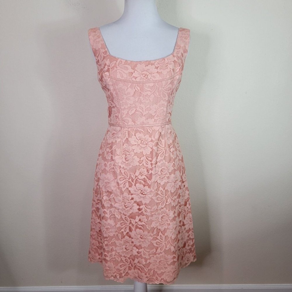 JILL STUART Women's Dusty Coral Sleeveless Lace Overlay A Line Dress Size 8